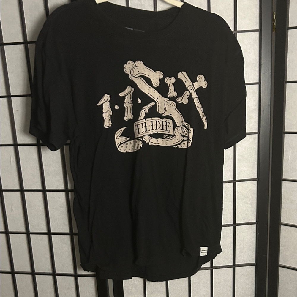 Black Graphic Tee with Bone Design